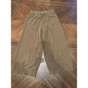 FP Beach Brown Knit Wide Leg Cropped Lounge Pants Drawstring Size XS |O1